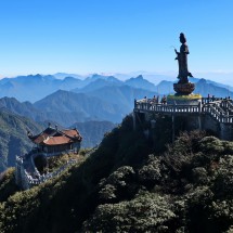 Guan Yin Statue with mountains of Vietnam