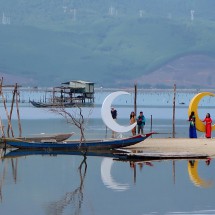 Tourists on the laguna of Lang Co