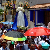 Blessed Virgin Mary with umbrellas of the cosmetic company Avon and the organisation Pro Mujer - for women
