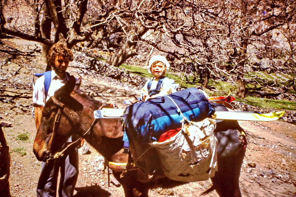 Eva was very brave in 1986 because she rode mainly on a mule between our skis and backpacks to the Toubkal hut