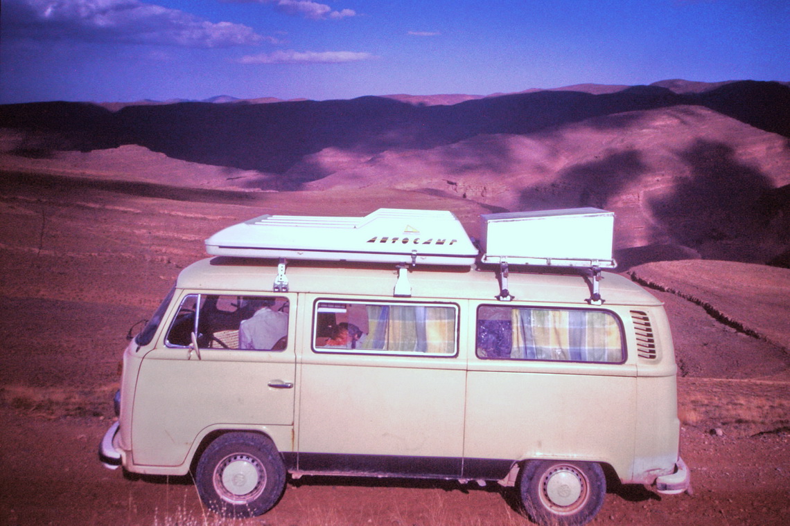 Our camper on the awful dirt road to Imilchil in May 1986