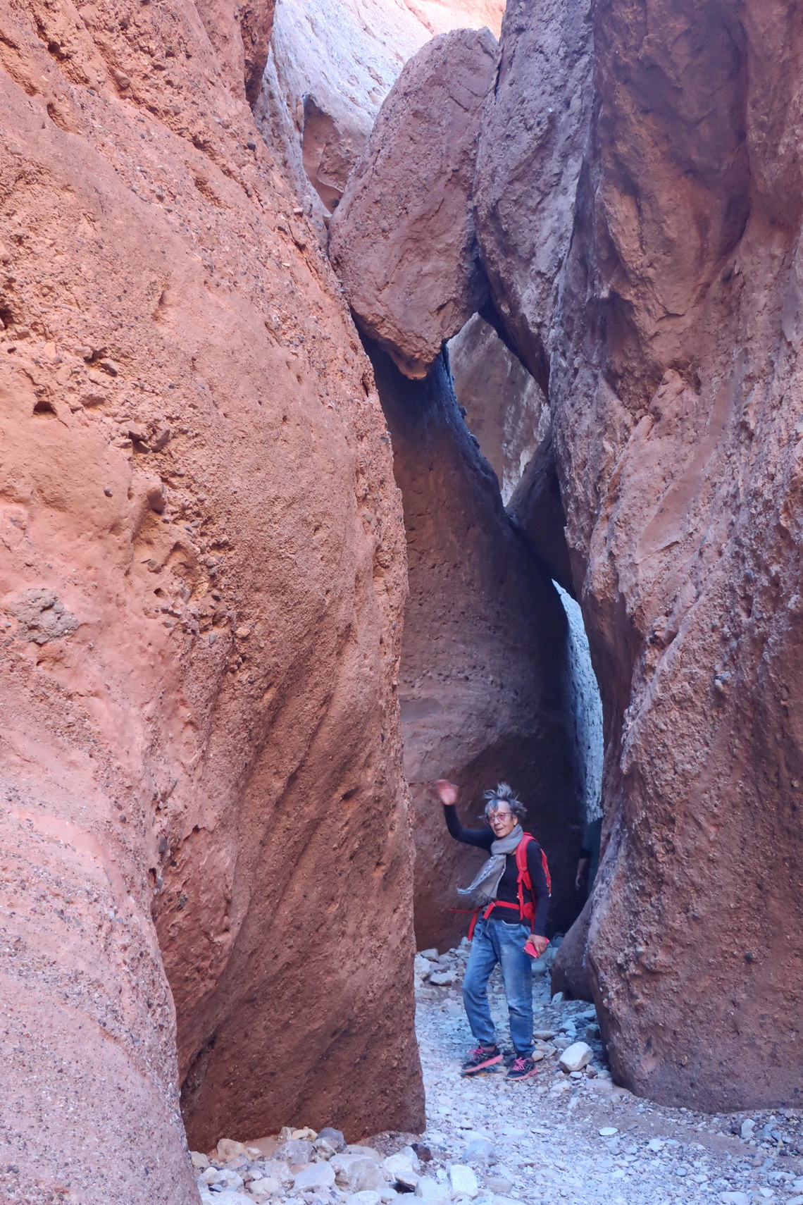 Jutta in an extremely narrow part of the Canyon des Doigts du Singextremely narrow part of the Canyon des Doigts du Singe