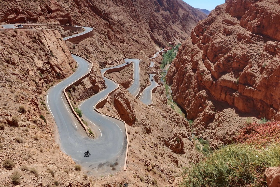 Marion cycled from the Timzzillite Regional Restaurant down the Dades Gorge (at the first hairpin bend) on the now paved road.s Gorge (at the first hairpin bend) on the now paved road from the Timzzillite Regional Restaurant