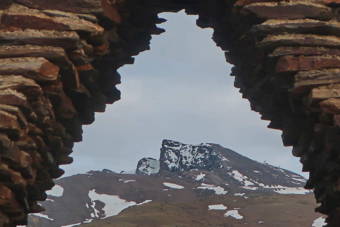 Pico del Veleta with altar Virgen de las Nieves - the paved street ends few meters under its summit - ideal for bicycling because it is closed for motor vehicles