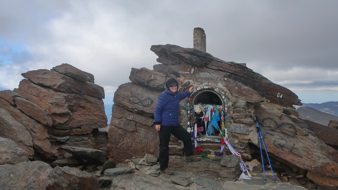 Marion on top of Pico de Mulhacén (3482 meters sea-level), the roof of the Iberian Peninsula and highest mountain of western Europe outside the Alps