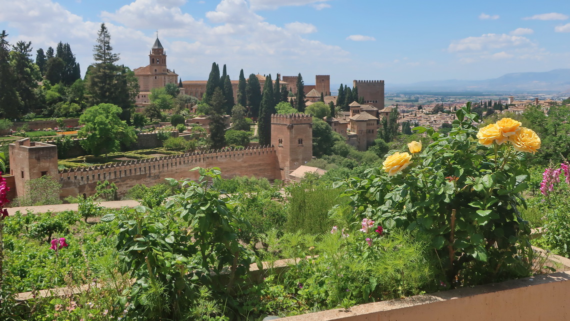 Alhambra seen from the path to Sala Regia (Royal Chamber) in the Palace of the Generalife