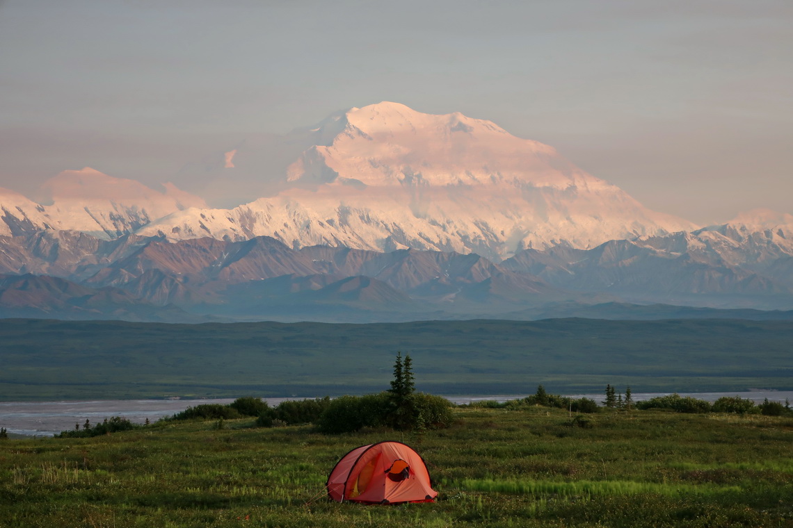 Our camp in unit 36 with Denali South and fog coming from wildfires