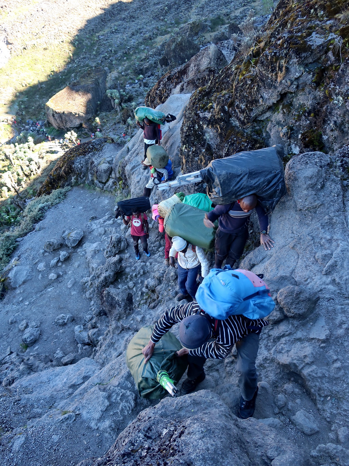 The porters are the real Heroes of Kilimanjaro - Steep section between Baranco and Karanga Camps