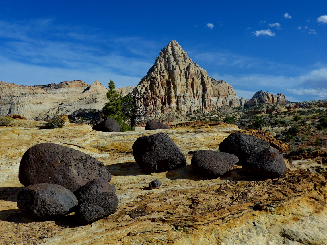 Pyramid with black lava stones in the Capitol Reef National Park