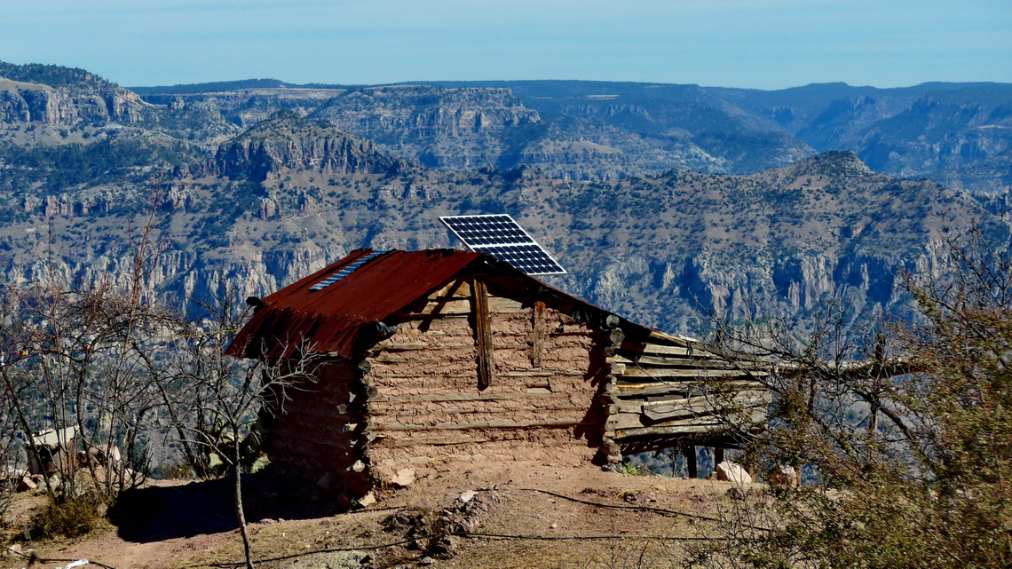 Little hut with solar panels on the way into the Copper Canyon