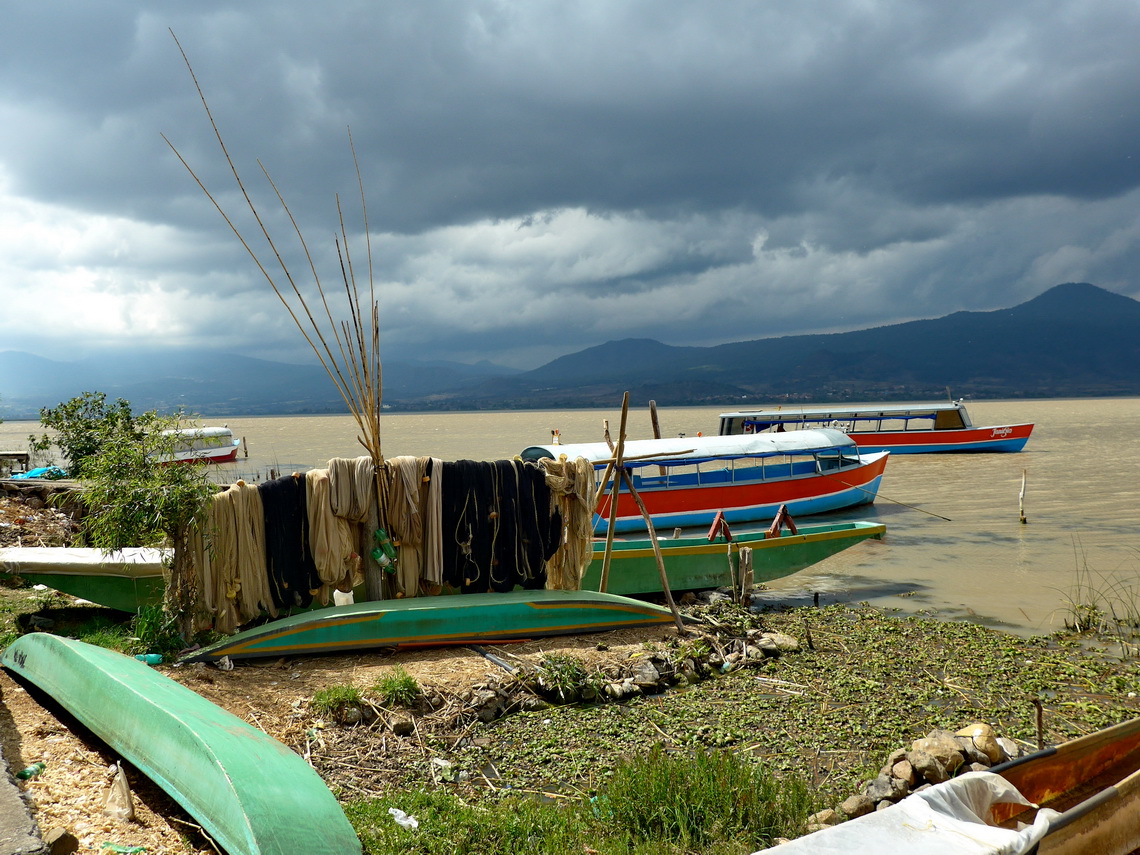 Boats of Isla Janitzio on its calm back side