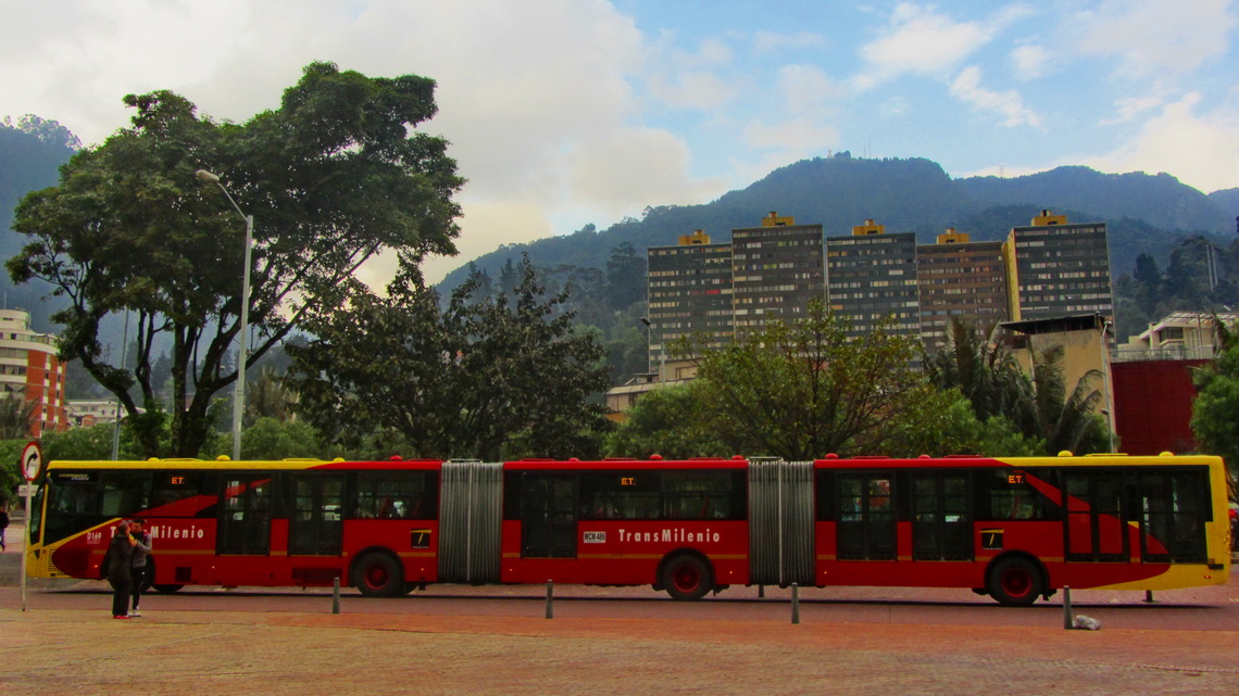 TransMilenio bus close to Candelaria's station Las Aguas