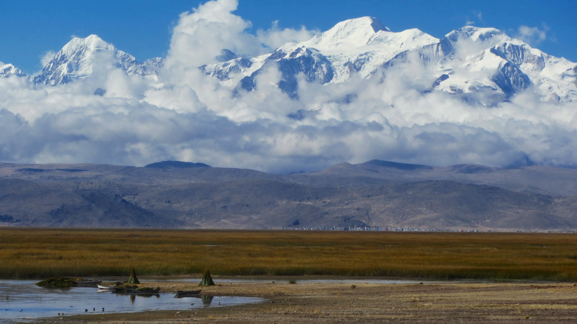 Illampu and Ancohuma seen from lake Lago Titicaca