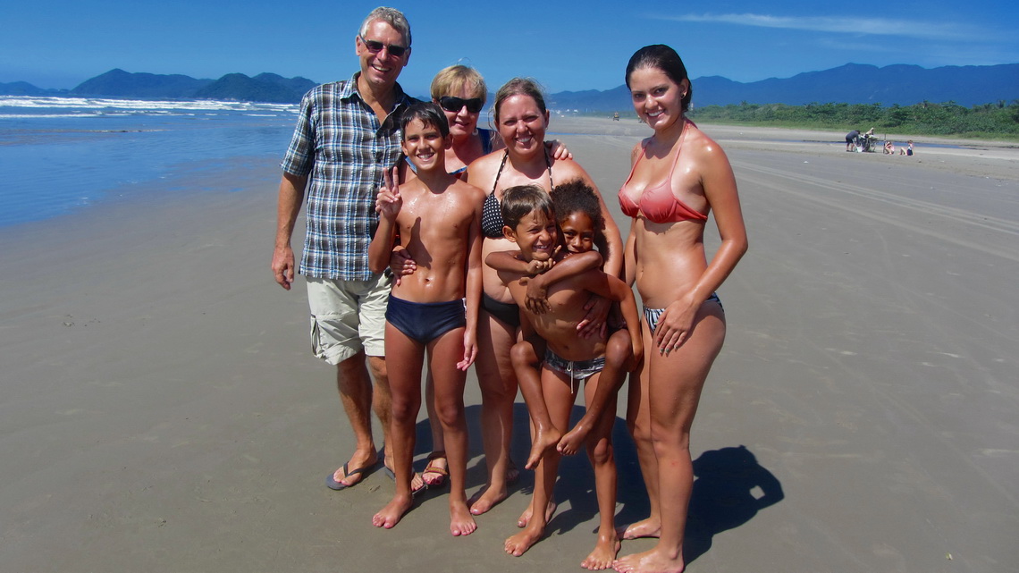 Monica with her kids on the beach of the CCB campsite