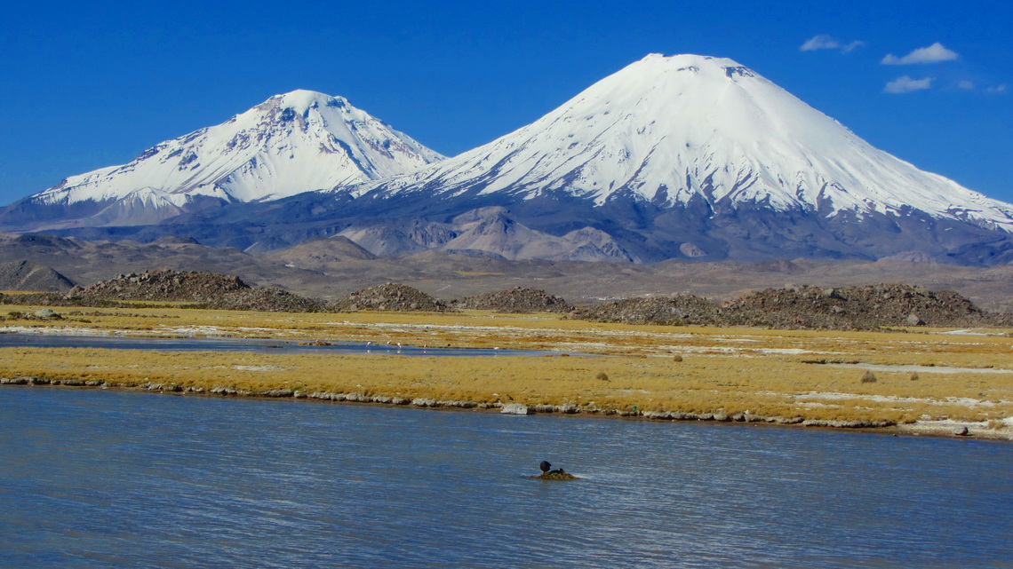 West (Chilean) side of Volcan Pomerape and Volcan Parinacota