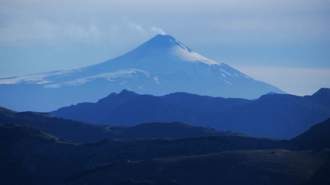 Smoking Volcan Villarrica seen from Cerro Moquehue