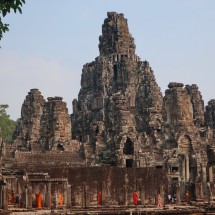Bayon temple of Angkor Thom with monks