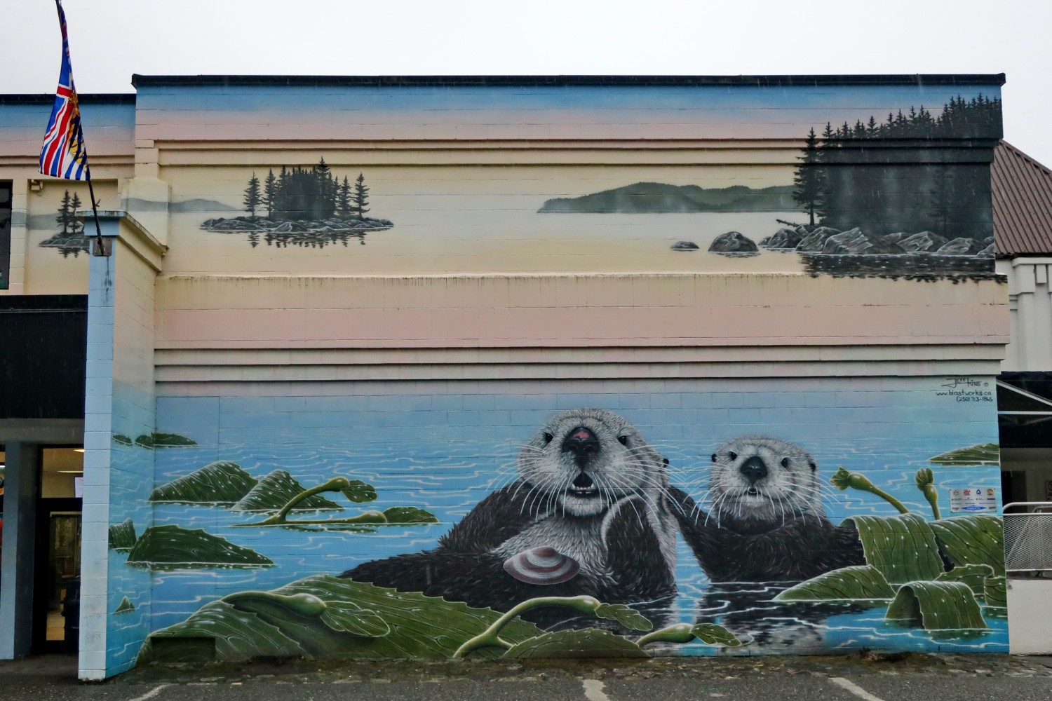 Sea Otters on the wall of the Civic Center of Prince Rupert