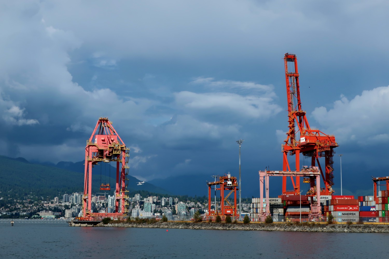 Container port with North Vancouver in the back