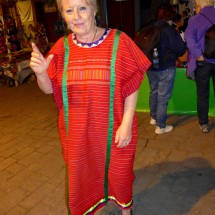 Marion wearing a tradicional cape of the indigenous women around Oaxaca City