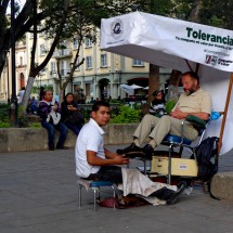 Shoeshine on Zocalo, the main square of Oaxaca