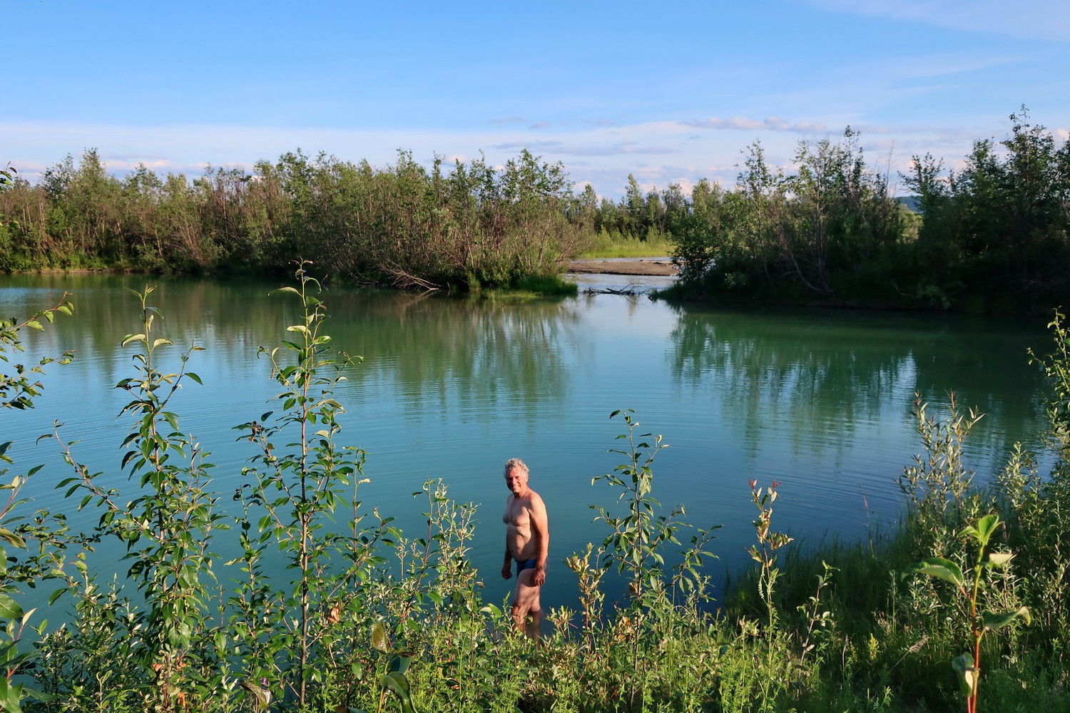 Swimming in wonderful Harding-Birch Lake on the way to Fairbanks