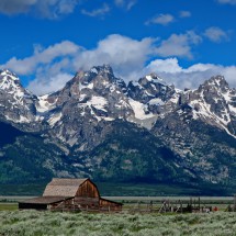 Mormon Ranch with Tetons seen from the street to the campsite on foot of Shadow Mountain
