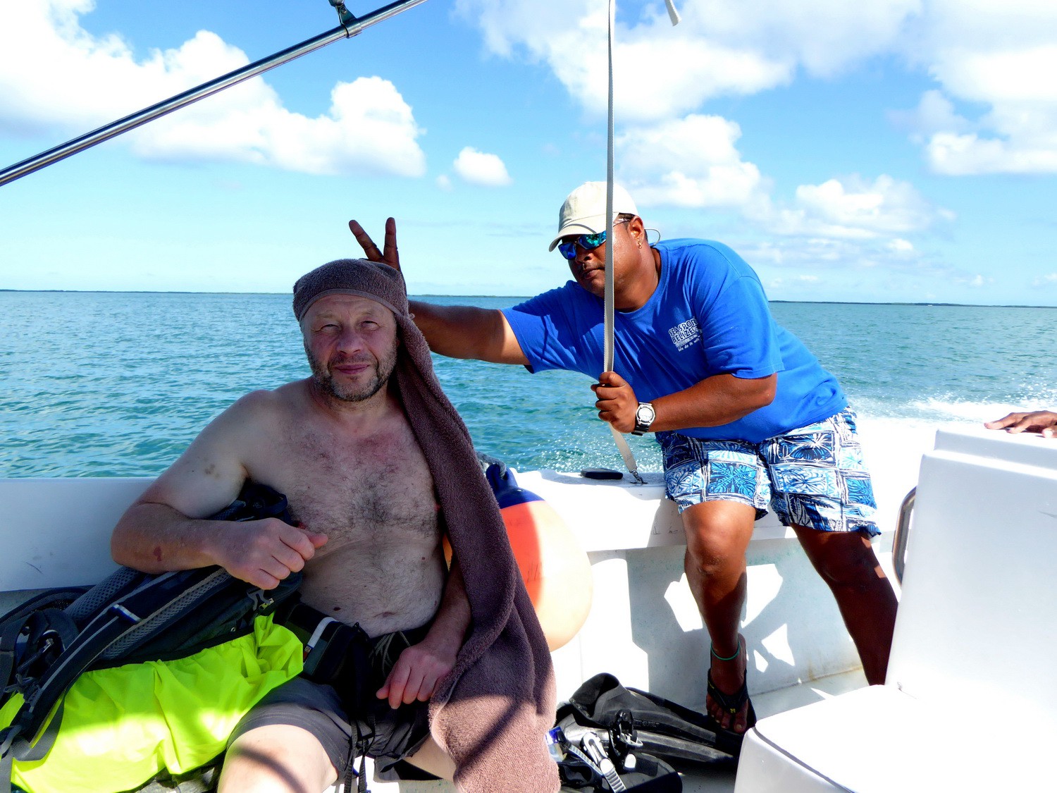 Heading back to Belize City - Tommy with our boatman