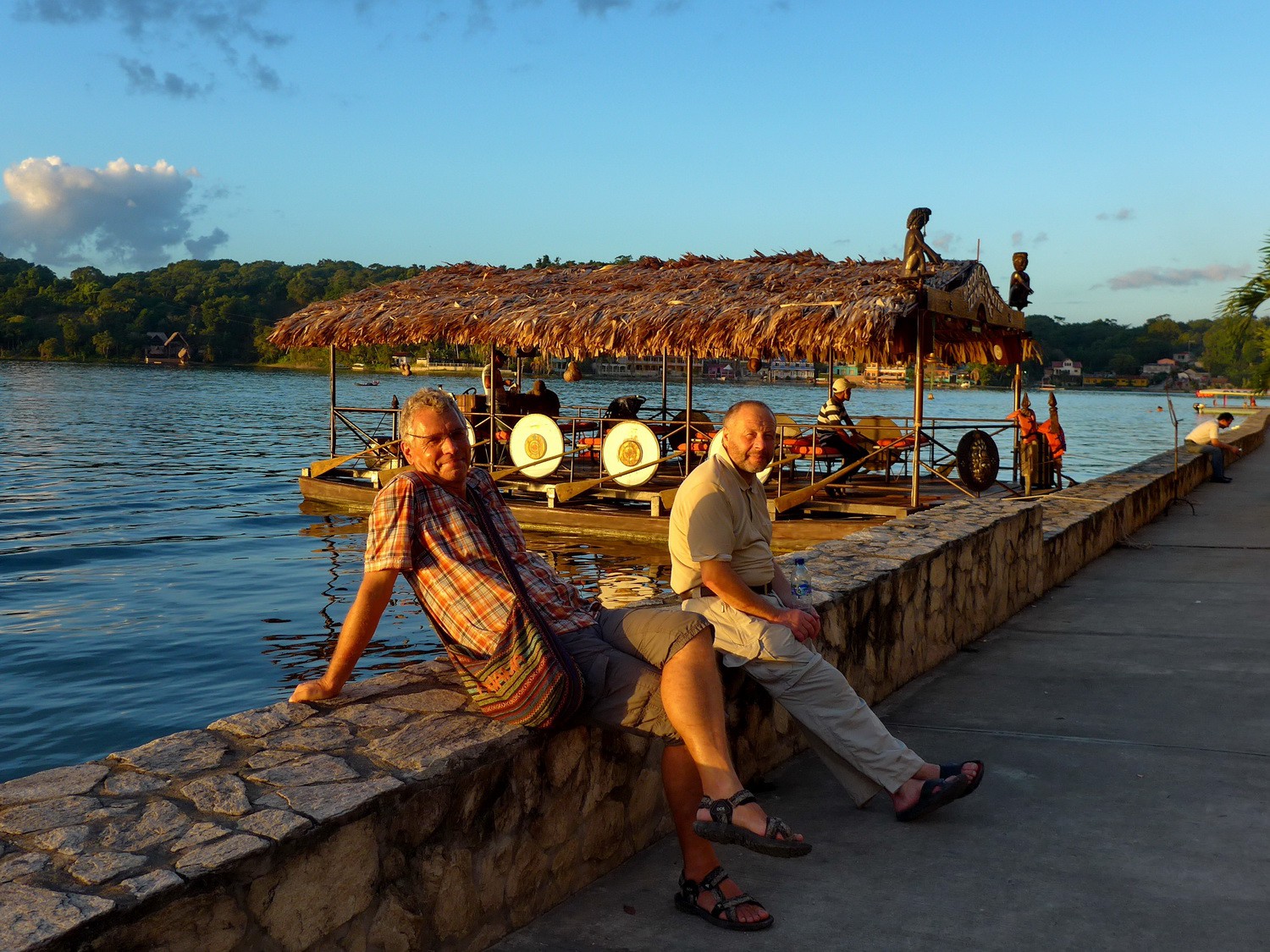 On the shore of lake Lago de Peten Itza in the capital of Peten Flores