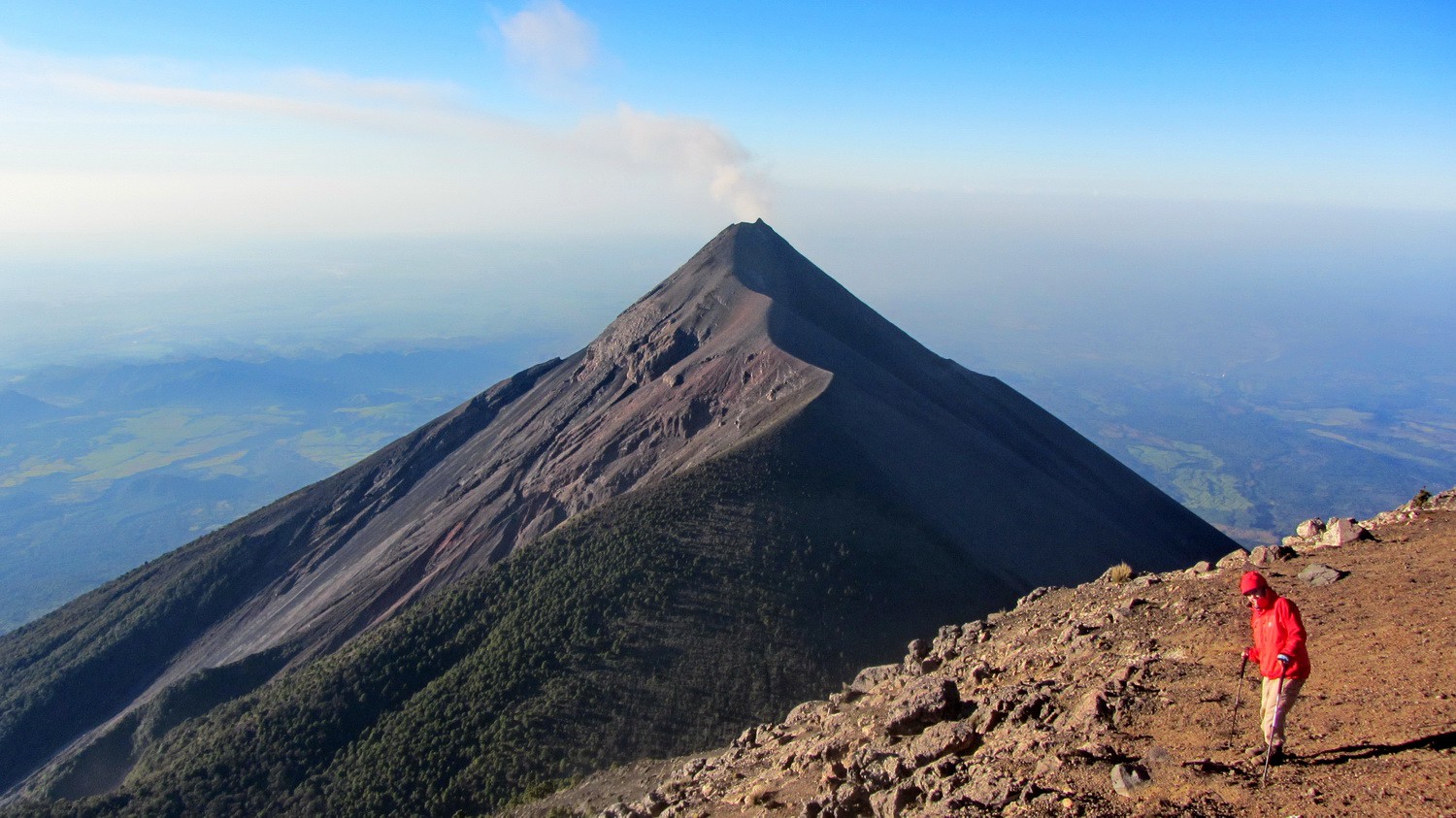 Smoking Volcan Fuego seeing from the top of Acatenango