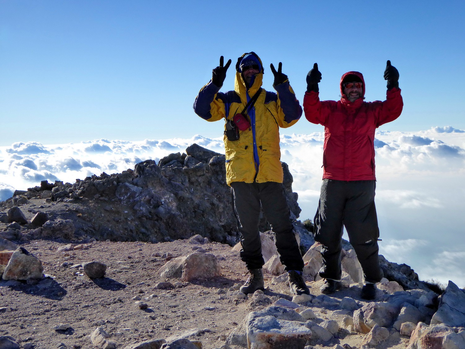 Alfred and Tommy on the summit of Volcan Tajumulco which is with 4220 meters sea-level the highest point of Central America