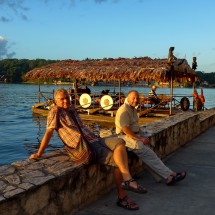 On the shore of lake Lago de Peten Itza in the capital of Peten Flores
