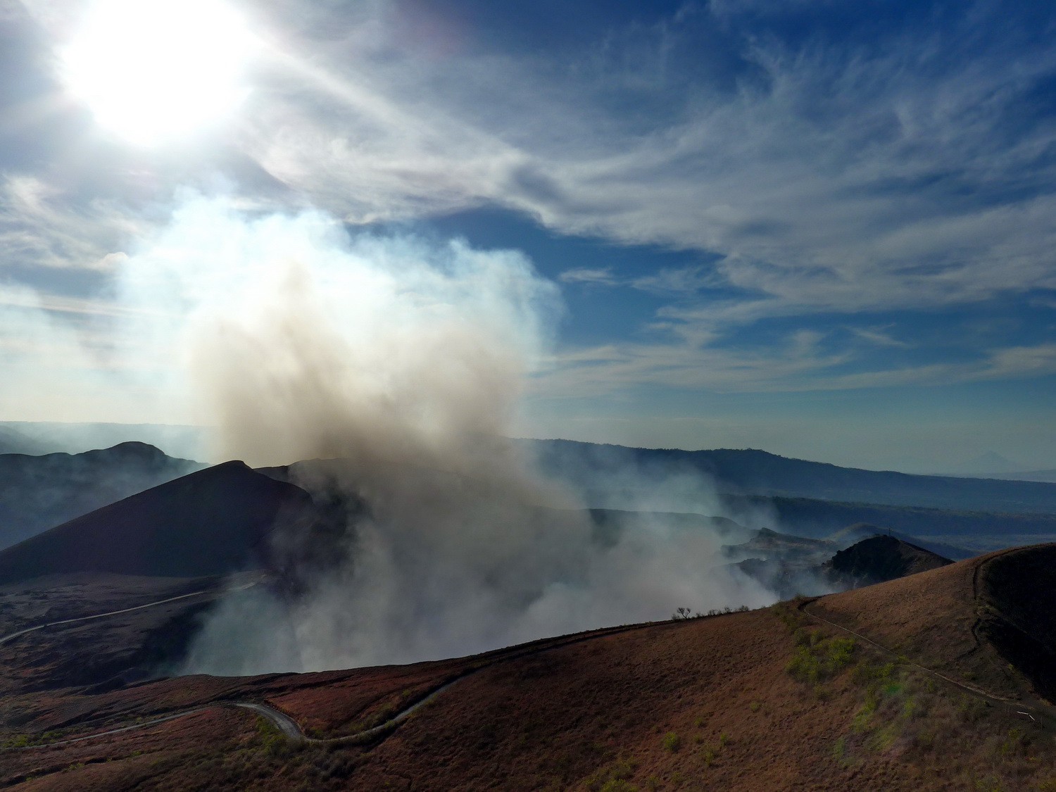 Fuming crater Santiago of Volcan Masaya