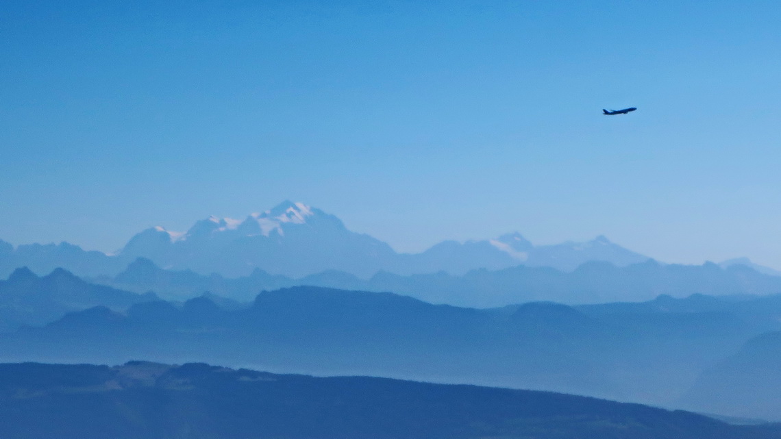 View to Mont Blanc (highest peak of the Alps) from Crêt de La Goutte