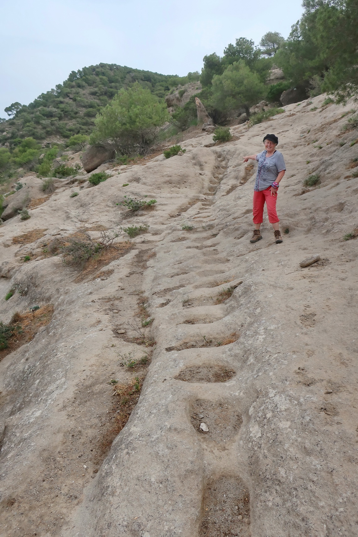 The last southern part of our hike down from Pico del Convento with ancient horse footprints in the rocks because they couldn't go through the gorge