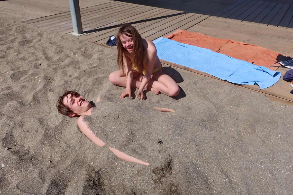 Playing on beach Playa de Bil Bil of Benalmadena