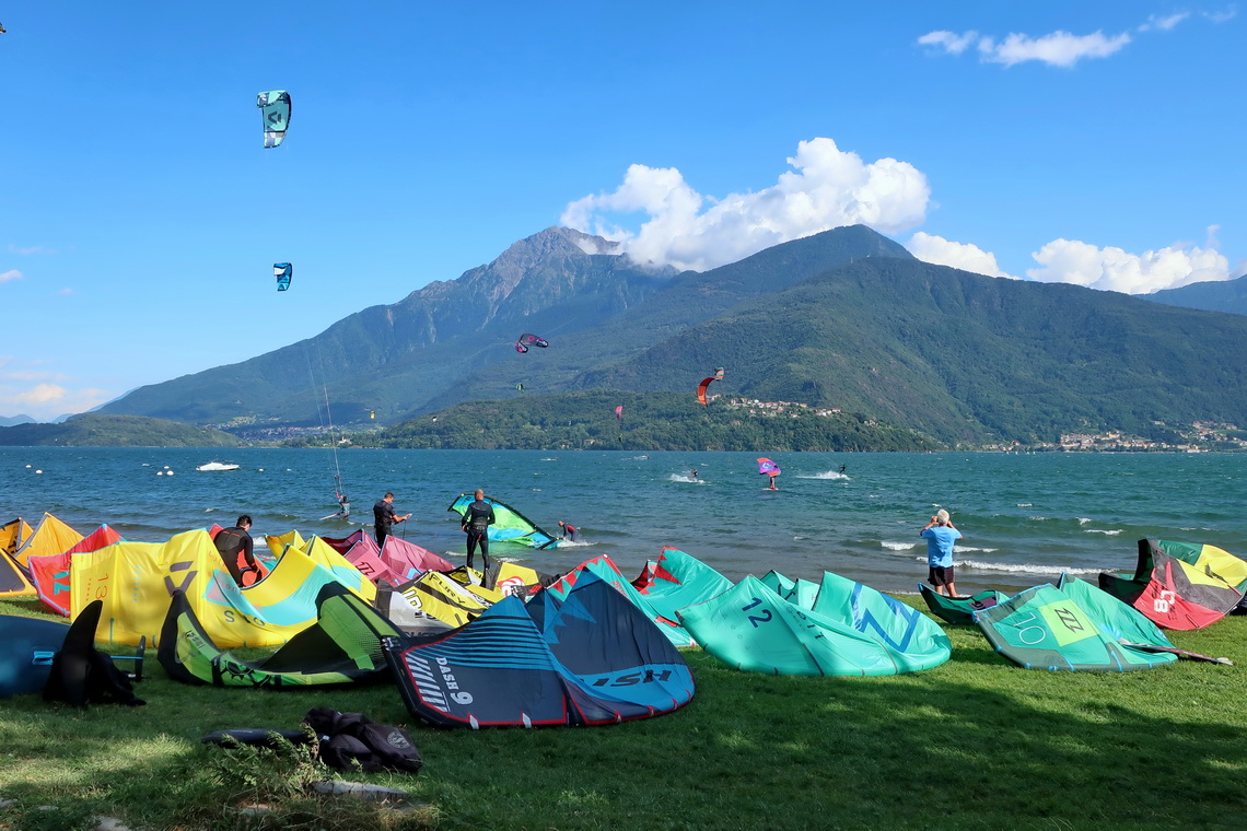 Thanks to constant wind in the afternoon Lago Di Como is famous for kiteboarding