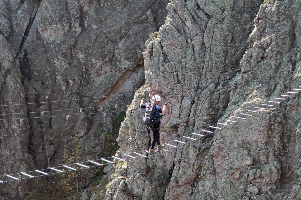 Top highlight of Ferrata Degli Artisti: Suspension bridge 40 meters long and 50 meters above ground