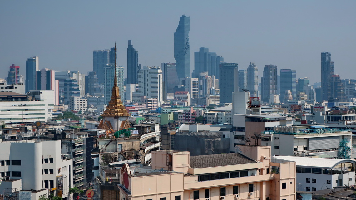 Skyline of Bangkok seen from the window of our room in the Royal Hotel