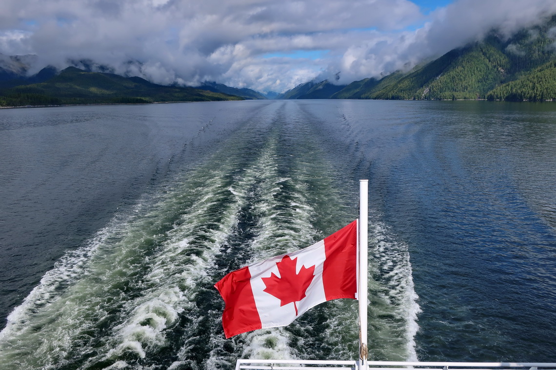 Canadian flag on the ferry through the Inside Passage