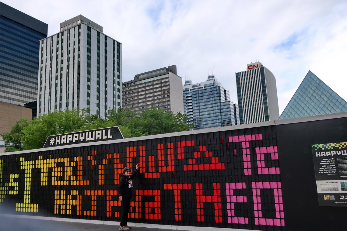 Downtown of Edmonton with a Happywall which is a nice idea