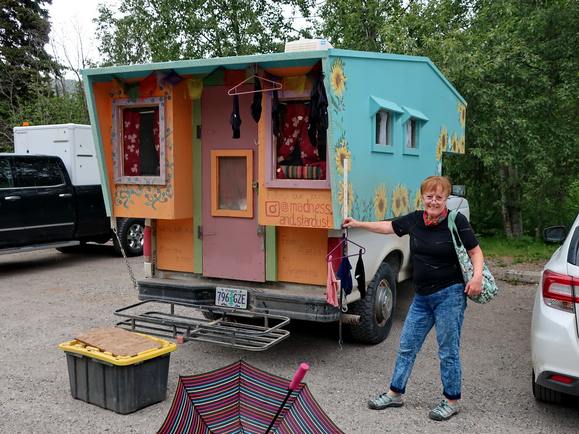 Nice camper on the parking lot of Liard Hot Springs