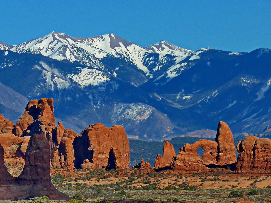 In the Arches National Park with Manti-La Sal mountains