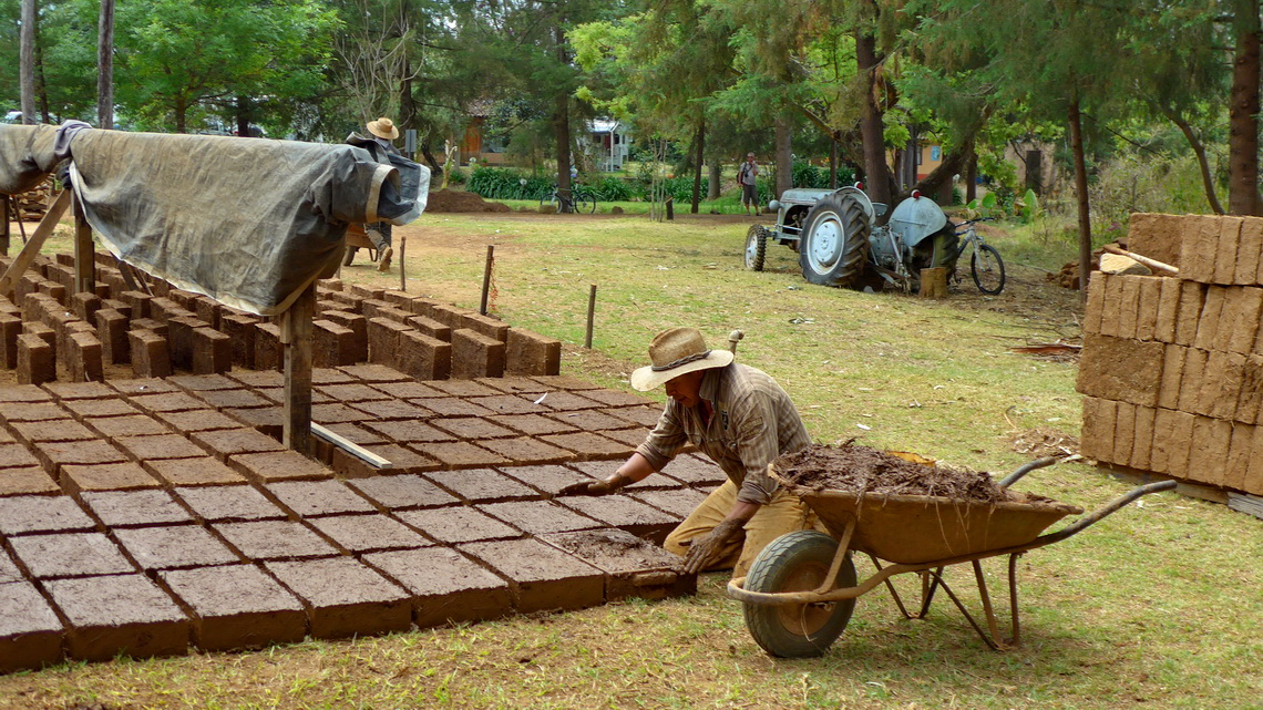 Manufacturing adobe bricks close to our campground