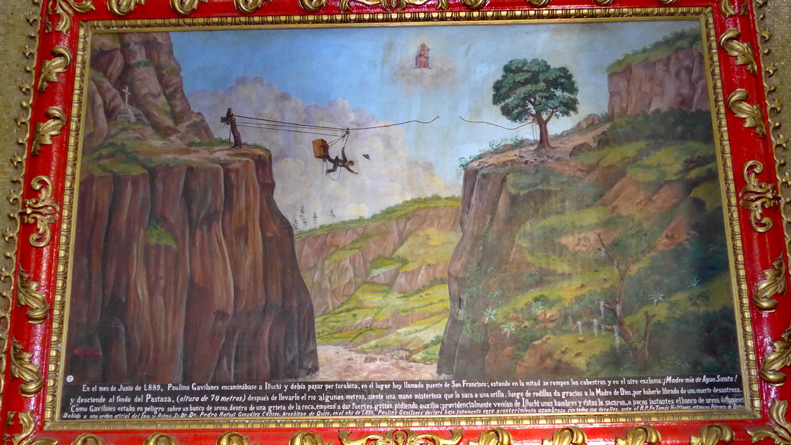 Picture in the church of Baños about the fall of the pastor into a gorge - he survived!