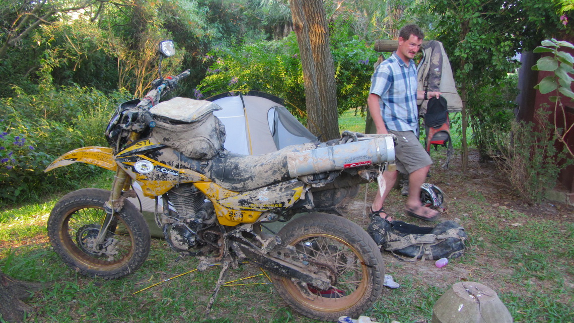 Our friend Buddy - a little bit muddy from a slide into the  slush