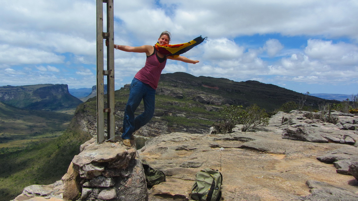 Flying Carina on the summit of Morro do Pai Inacio