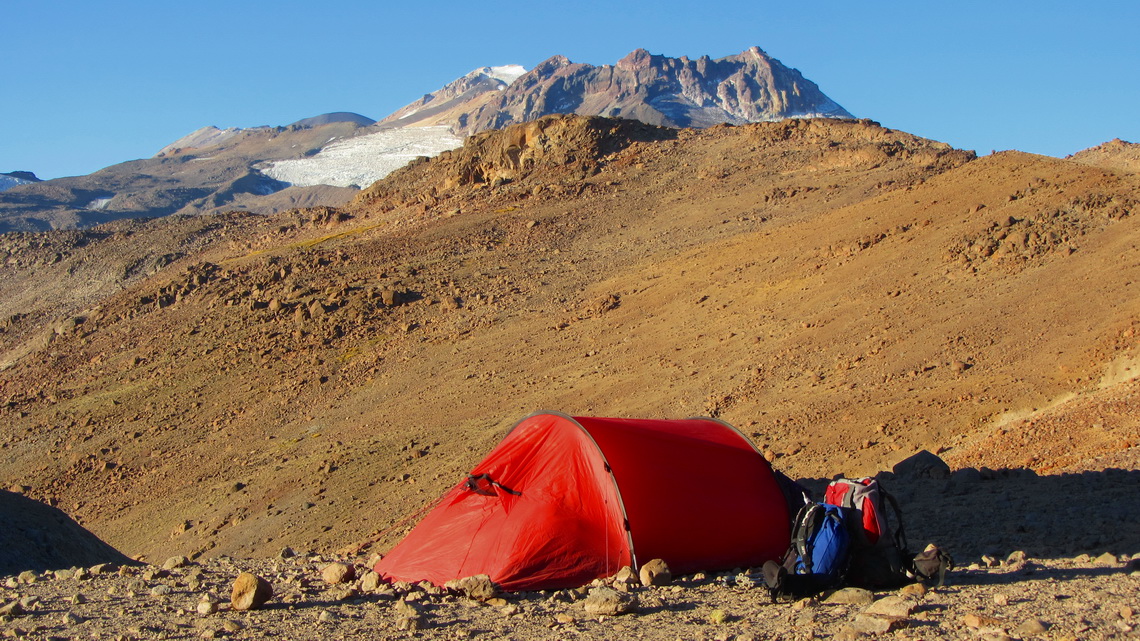 Our second camp with Volcan Tinguiririca in the left background