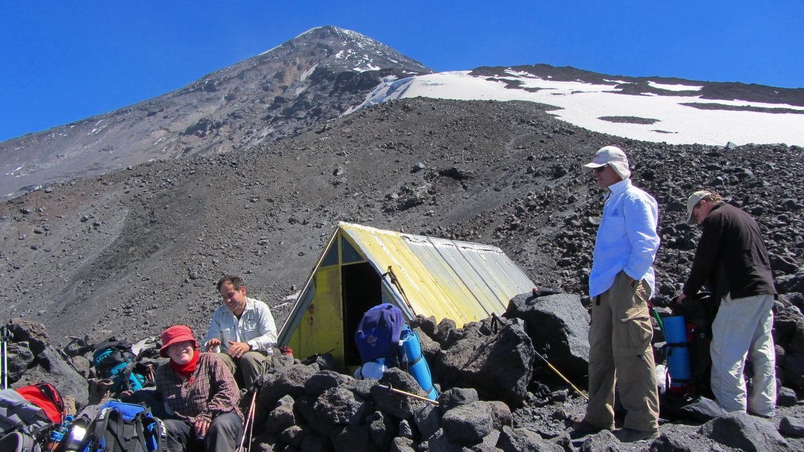 Refugio CAJA with Volcan Lanin in the background