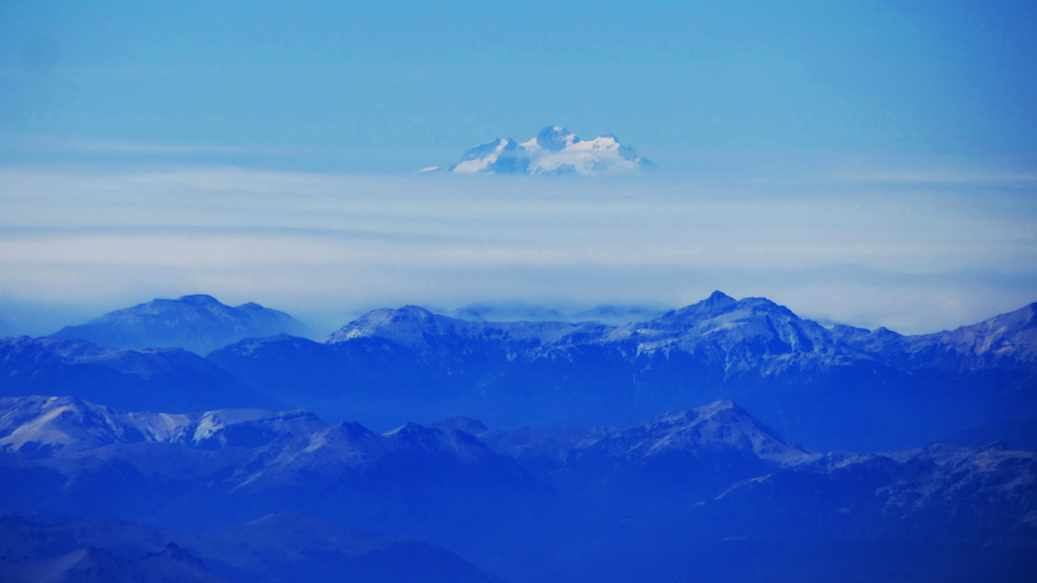 View to South with the ash cloud of Volcan Puyehue and Cerro Tronador in the background